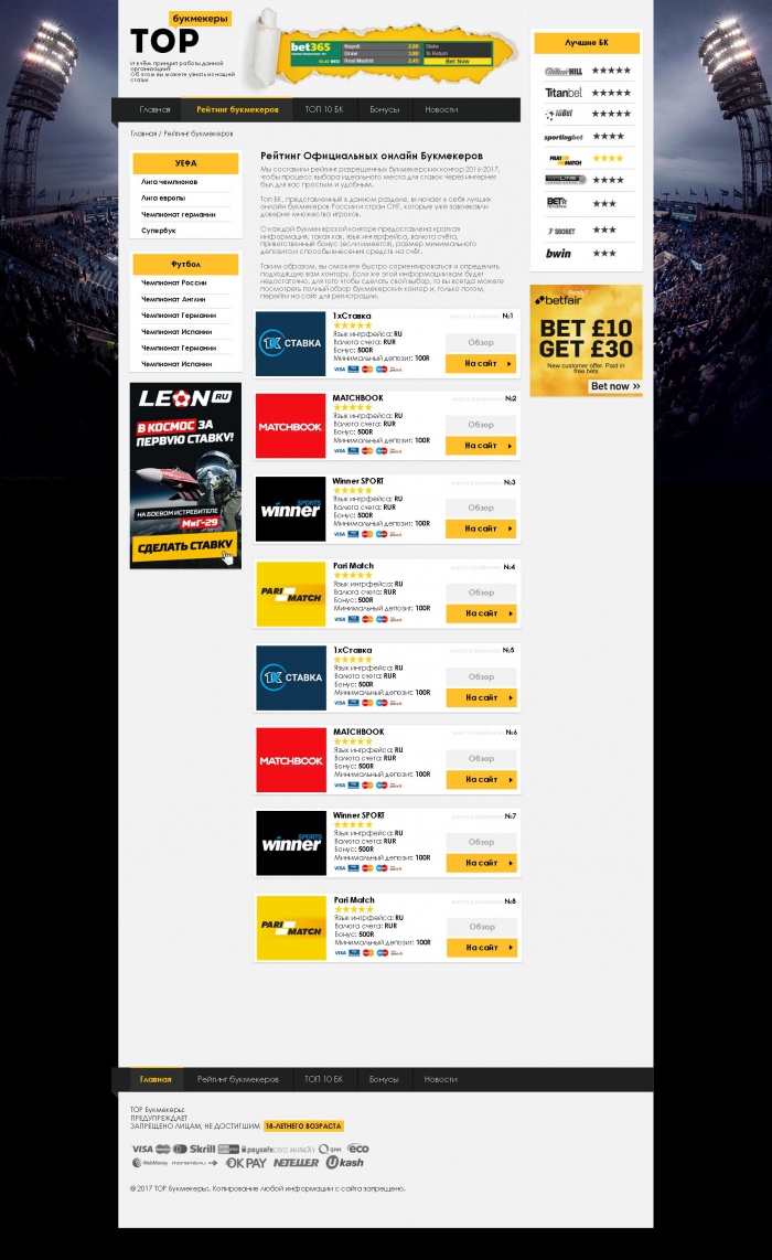 Фото Рейтинг-сайт букмекерских контор